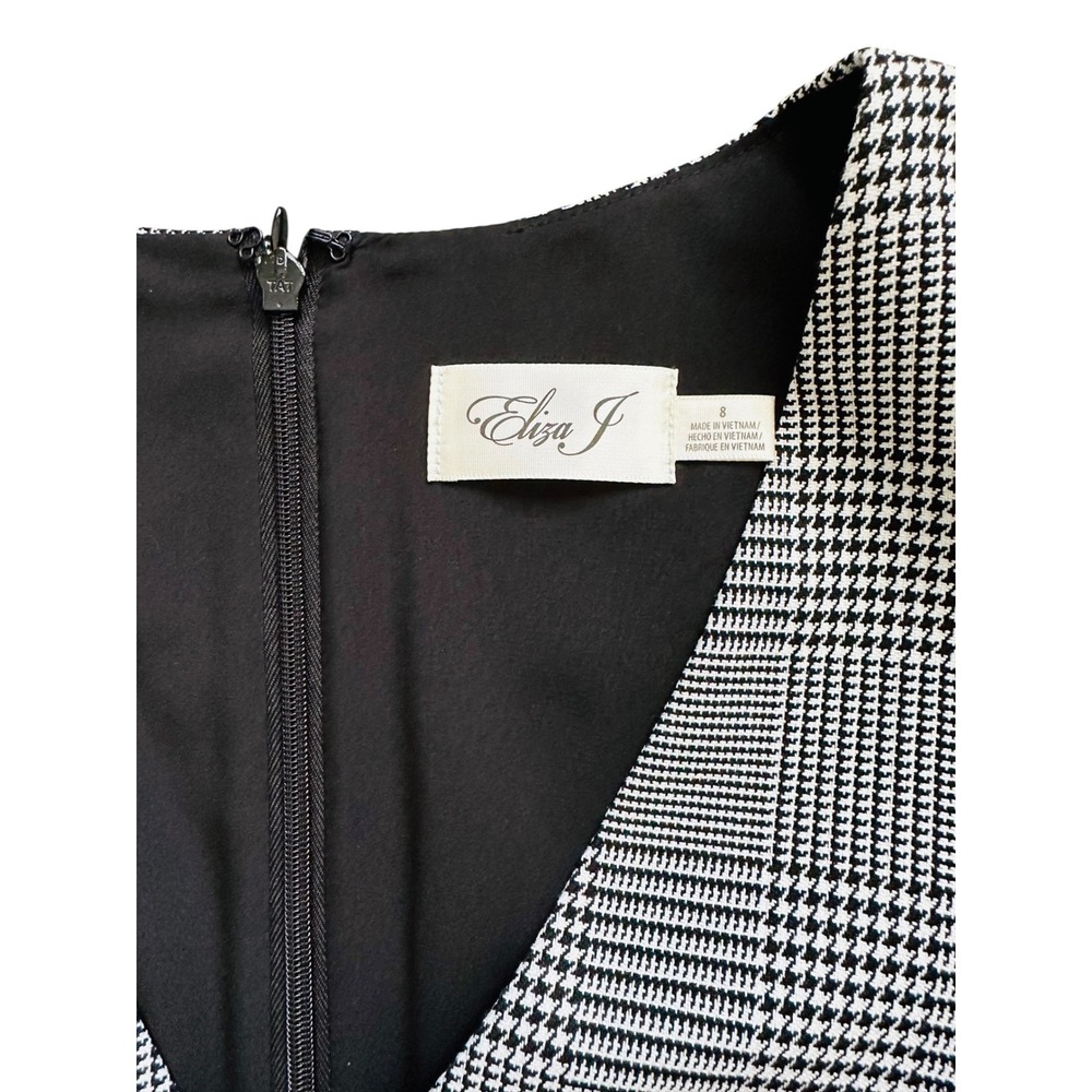 Preppy Eliza J Glen Plaid Ruffle Sleeve Sheath Dress 8 Career Belted Workwear - Picture 3 of 6